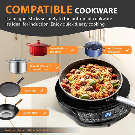 Table de cuisson à induction Nuwave, plaque chauffante améliorée avec sonde numérique, 106 températures de 38°C à 302°C, 3 réglages de puissance, brûleurs à induction portables pour la cuisson