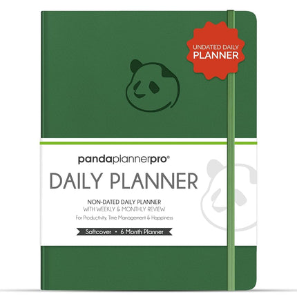 Panda Planner Pro - Best Daily Planner for Happiness & Productivity - 8.5 x 11" Softcover - Undated Day - Guaranteed to Get You Organized - Gratitude & Goals 6 Month Journal (Dark Green)