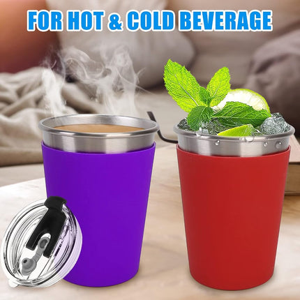 5Pack Kids Cups with Straws and Lids Spill Proof, 12oz Toddler Straw Cups with Colorful Silicone Sleeves, Unbreakable Stainless Steel Water Tumblers for Cold & Hot Drinks