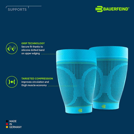 Bauerfeind Sports Compression Upper Leg Sleeves (1 Pair) (Black, Medium/X-Long)