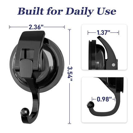 SOCONT Heavy Duty Vacuum Suction Cup Hooks, Matte Black Plated Polished Super Suction for Kitchen Bathroom, 1 Pack