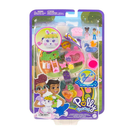Polly Pocket Dolls and Playset, Animal Toys, Flower Garden Bunny Compact with Water Play and 2 Color-Change Pieces, HKV36