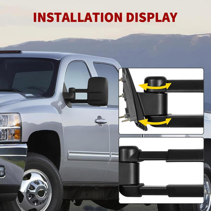 YITAMOTOR Towing Mirrors Compatible with 2014-2018 Chevy Silverado GMC Sierra 1500, 2015-2018 Silverado Sierra 2500 HD 3500 HD, Power Control Heated Manually Folding Telescoping Side Mirror Black