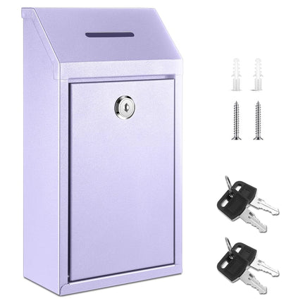Yaocom Metal Donation Box Collection Box Safe Suggestion Box with Lock Wall Mounted Mailbox Delivery Ballot Box Key Box for Home Office Outdoor Door (Morandi Purple,10.24 x 5.71 x 2.95 Inch)