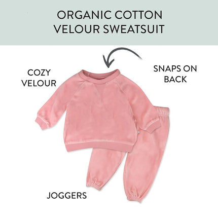HonestBaby Baby 2-Piece Cozy Velour 100% Organic Cotton Sweatshirt and Jogger Sweatpants Set, Pink, 0-3 Months
