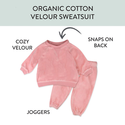 HonestBaby Baby 2-Piece Cozy Velour 100% Organic Cotton Sweatshirt and Jogger Sweatpants Set, Pink, 24 Months