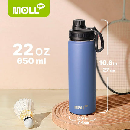 Mollcity 22oz/650ml Water Bottle-Stainless Steel Vacuum Insulated Sports Water Bottle with Leak Proof Spout Lid-Reusable Metal Wide Mouth Water Flask for Travel(Royal Blue)
