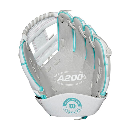 Wilson 2024 A200™ EZ Catch™ 10” T-Ball Glove - Right Hand Throw, Silver/White/Teal