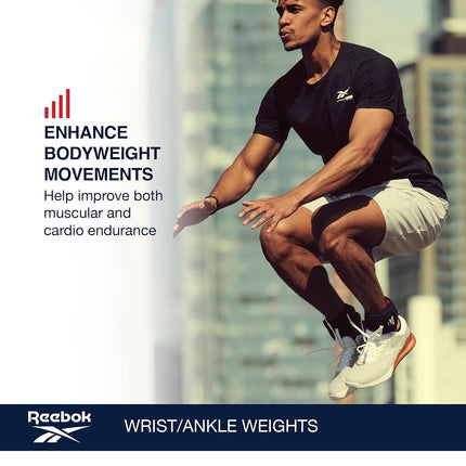 Reebok Wrist and Ankle Weights, 2 x 1 lb Wearable Weights for Intensifying Workout, Durable Polyester & Spandex Ankle & Wrist Weights, Home Workout Essentials & Gym Accessories for Women & Men