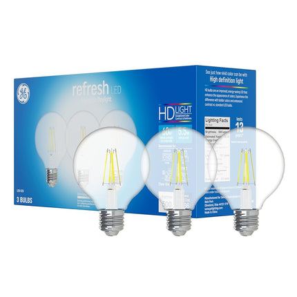 GE Lighting 43310 Refresh HD LED (60-Watt Replacement), 500-Lumen G25 Bulb with Medium Base, Daylight Clear, 3-Pack