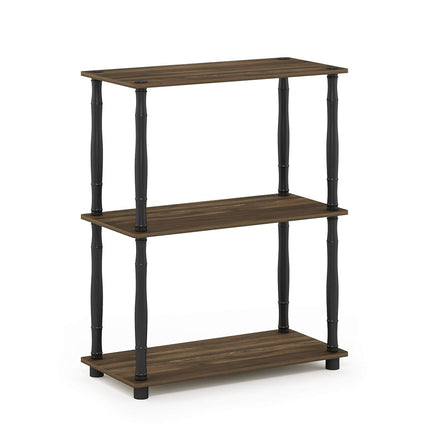 Furinno TURN-N-TUBE Storage Shelves, 3-Tier Book Shelf, Corner Shelf, Toolless Open Shelves, for Organization and Storage, Living Room, Garage, Home Office, Columbia Walnut