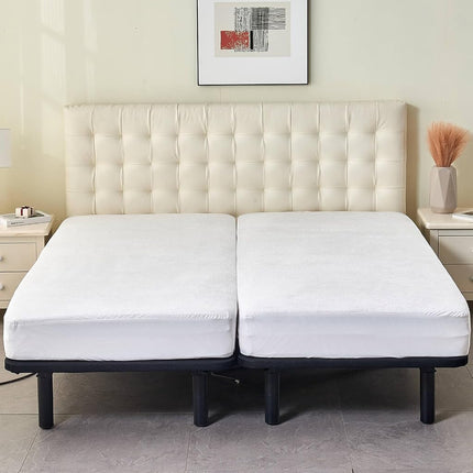 Kingnex Waterproof Split King Mattress Protector for Adjustable Beds Noiseless Soft Bamboo Viscose Terry Surface Fitted Matress Cover with Deep Pocket