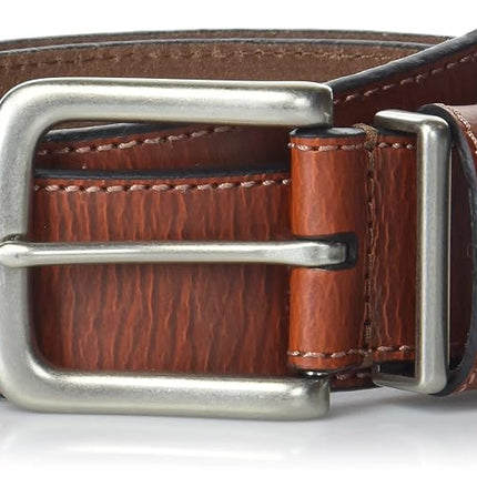 Lucky Brand Men's Stitched Leather Belt | Classic | Casual | Dress | Everyday | Western | Genuine Leather | Metal Buckle, Leather Keeper - Tan, 38