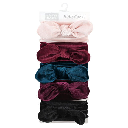 Hudson Baby Cotton and Synthetic Headbands, Size 0-24 Months, Velvet Knot, 1 Count (Pack of 5)
