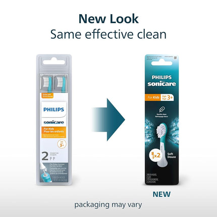 Philips Sonicare for Kids 3+ Genuine Replacement Toothbrush Heads, 2 Brush Heads, Turquoise and White, Compact, HX6032/94