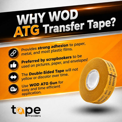 WOD Tape (0.6cm in. - Pack of 6) - General Purpose ATG Tape, Adhesive Transfer Tape Glider Refill Rolls Clear Adhesive on Gold Liner (Acid Free) - 0.6cm Wide x 36 yds.