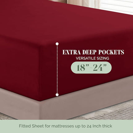 Elegant Comfort Luxury 1500 Premium Hotel Quality Microfiber 4-Piece Sheet Set - Soft, All Around Elastic 18-24 Inches Deep Fitted Sheet - Extra Deep Pocket Sheets, Twin/Twin XL, Burgundy