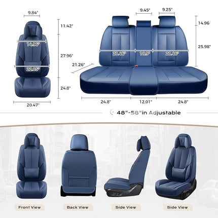 Coverado Seat Covers, Car Seat Covers Front Seats, Car Seat Cover, Car Seat Protector Waterproof, Seat Cushion Nappa Leather with Head Pillow, Carseat Cover Universal Fit for Most Cars (Blue)