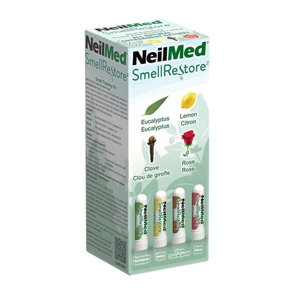 NeilMed Smell Restore - All Natural Smell Training Kit with 4 Separate Essential Oil Inhalers. Eucalyptus, Rose, Lemon and Clove