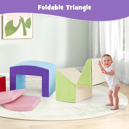 OLAKIDS Climbing Toys for Toddlers, 6 Piece Indoor Baby Foam Blocks Soft Play Set with PU Leather, Kids Climb and Crawl Sliding Activity Structure Gym Playground Climber