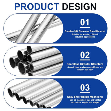 uxcell 304 Stainless Steel Tube, 28mm OD 25mm ID 305mm Length Round Seamless Metal Straight Pipe 1.5mm Thickened Weldable Tubing for Industry DIY Projects(1.1" ODx0.98 IDx12 L)