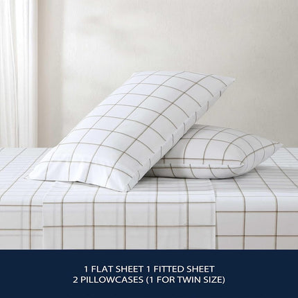 Nautica - Queen Bed Sheets, Lightweight Cotton Percale Bedding Set with Matching Pillowcases, Crisp & Cool, Oeko-Tex Certified (Plot Beige)