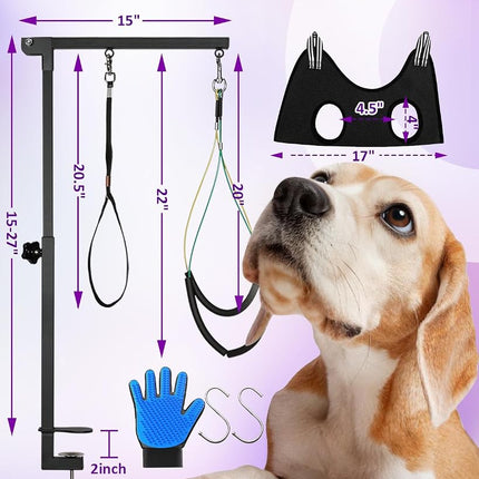 Breeze Touch Dog Grooming Arm - 35" Dog Grooming Table Arm with Clamp and Post, Loop Noose, No Sit Haunch Holder Grooming Restraint for Small & Medium Dogs
