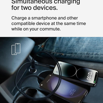 Belkin BoostCharge Dual Car Charger 42W w/Fast Charge USB-C 30W PPS & 12W USB-A Ports + USB-C to Lightning Cable for Apple iPhone 16, Plus, Pro, Pro Max, iPhone 15, Samsung Galaxy S24, & More - Black