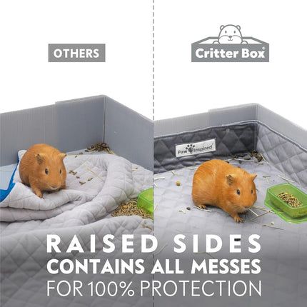Paw Inspired Critter Box Bed Mat | Washable Guinea Pig Cage Liners with Raised Sides | Fleece Bedding for Guinea Pigs Rabbits, Hamsters, Small Animals | Edge Protected Pee Pads (C&C 2x1 (14" Grids))