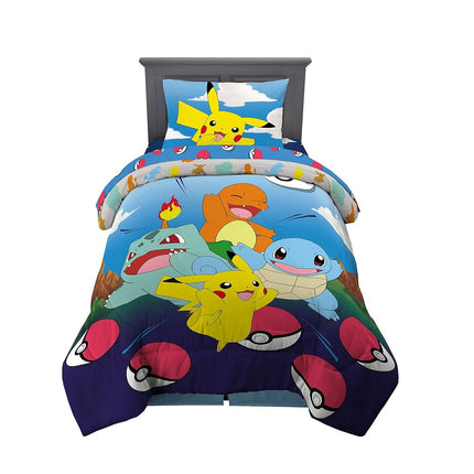 Parure de lit Franco super douce avec couette et draps, 4 pièces taille jumeau, Pokémon (les motifs peuvent varier)