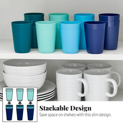 US Acrylic Newport 10 ounce Unbreakable Plastic Stackable Juice Tumblers in Coastal Colors | Set of 12 Drinking Cups | Reusable, BPA-free, Made in the USA, Top-rack Dishwasher and Microwave Safe