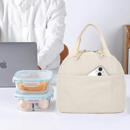 Corduroy Lunch Box for Women Girls, Cooler Lunch Bags Reusable Insulated Lunchbox for Picnic School Work Travel (Green)
