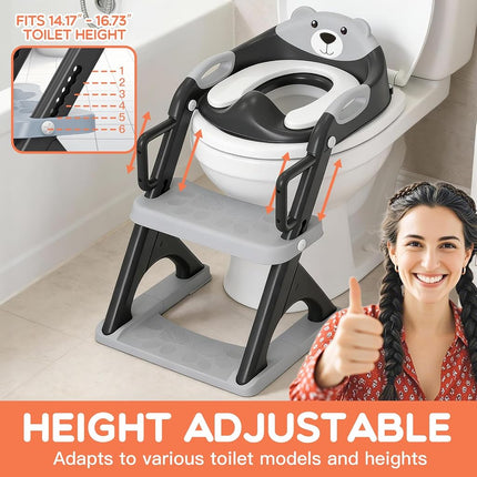 Toddler Toilet Seat and Step Upgrade More Stable Safer 2 in 1 Kids Toilet Seat with Ladder Foldable Baby Potty Training Anti-Slip Pad Step Stool, Splash Guard, Adjustable for Kids to Independently