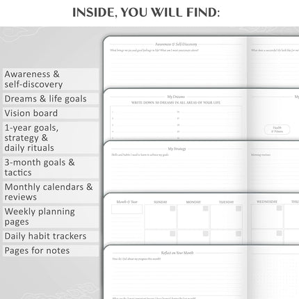 Legend Planner Undated, Weekly & Daily Goal Journal, A4 Mystic Gray Gold