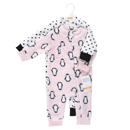 Combinaisons en peluche pour bébés filles Hudson Baby, Pingouin rose, 3-6 mois