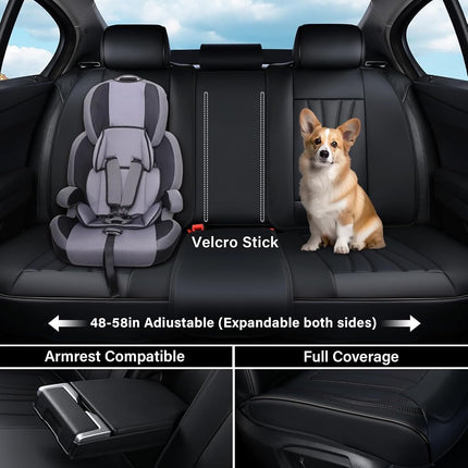 Coverado Car Seat Covers Full Set, 5 Piece Car Seat Protector with Lumbar Support & Removable Headrest, Breathable Leather Front Rear Seat Cushion Universal Fit for Truck Automotive Black