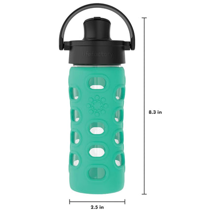 Lifefactory 12-Ounce Glass Water Bottle with Active Flip Cap and Protective Silicone Sleeve, Kale