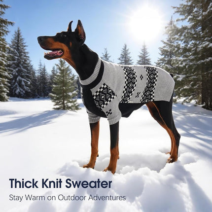 IECOii Great Dane Sweater, 4XL Dog Sweater for Giant Breeds Male, Warm Dog Sweaters with Fair Isle Pattern for Fall Winter Walking, Mid-Neck Pullover Thick & Stretchy for Big Dogs Boy, Grey, 4XL