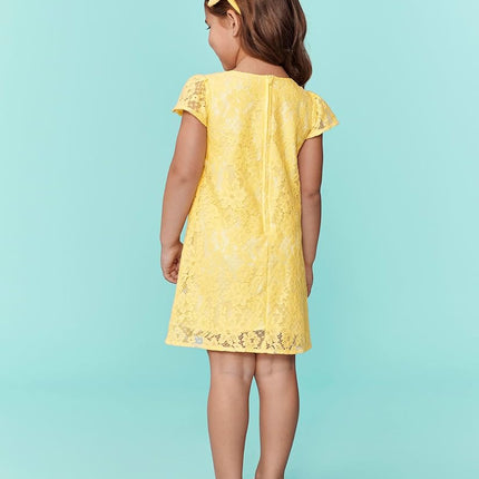 The Children's Place Baby-Girls and Toddler Girls Short Sleeve Lace Dresses, Yellow Lace-Baby/Toddler, 4T