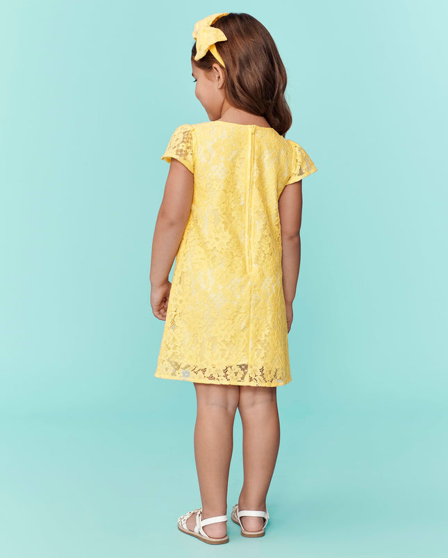 Vestidos de encaje de manga corta para bebés y niñas pequeñas de The Children's Place, encaje amarillo-bebé/niña pequeña, 5T