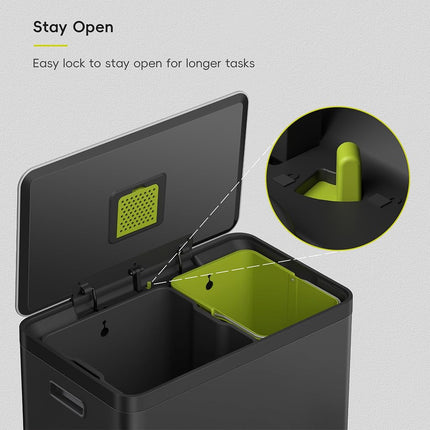 EKO 36+24L Dual Recycling Pedal Bin Kitchen Rubbish Bin, Matte Black