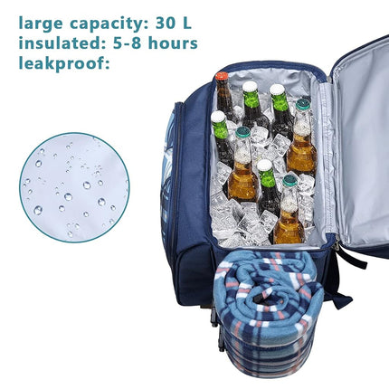 Hap Tim Picnic Basket Backpack for 2 Person with Insulated Leak Proof Cooler Compartment,Wine Holder,Fleece Blanket,Cutlery Set,Perfect for Beach Camping Party,Gifts for Boys Girls,Blue (36083-BL)