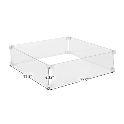 Fire Sense Fire Pit Wind Guard | Square | Clear Glass | 22.5 Inches | Tempered Glass | For Propane, Gas, Fire Pits and Patio Heaters