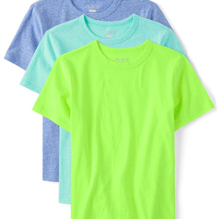 The Children's Place Boys' Short Sleeve Crew Neck T-Shirts, Blue 3-Pack, Small