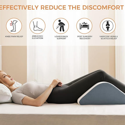 Knee Wedge Pillow for Post-Surgery Recovery-Leg Elevation Support for Sleep Position, Alleviating Lower Back & Hip Pain Enhancing Circulation in Ankles Legs Triangle Pillow with Removable Cover