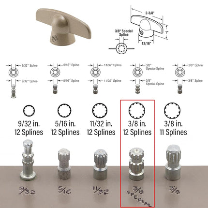 Prime-Line H 3813 Tee Handle Crank with 3/8-Inch Bore, Champagne,(Pack of 2)