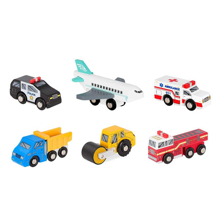 Battat Wooden Toy Cars, 6 Mini Rescue and Construc
