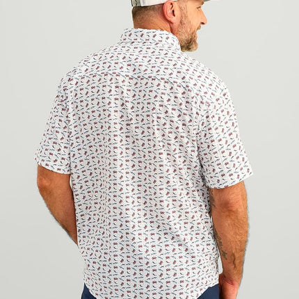 HUK Men's Standard Tide Point Pattern Short Sleeve Shirt, Fishing Button Down, Channel Marker