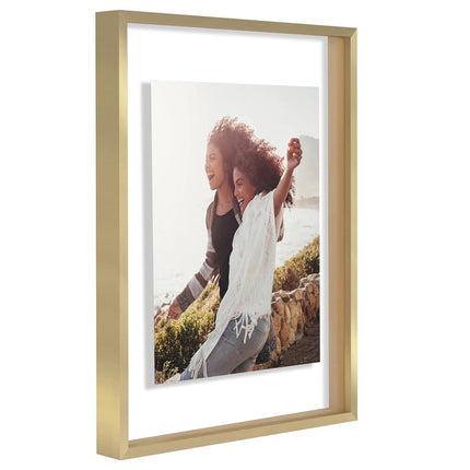 Americanflat Aluminum 11x14 Floating Picture Frame Set of 2 in Gold - Use as 11x14 Picture Frame or 8x10 Floating Frame - Photo Frame with Slim Metal Molding and Plexiglass with Hanging Hardware