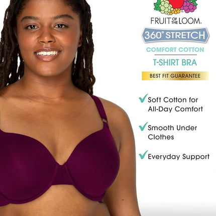 Fruit of the Loom Women's T-Shirt Bra, Lilac Whisper/Purple Velvet/Black, 34C